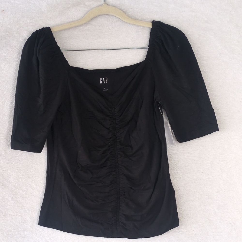 GAP‎ Womens Black Ruched 3/4 Sleeve Basic Shirt Size S